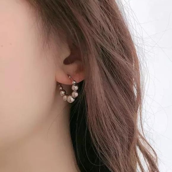 NEW 925 STERLING SILVER ROUND BEADS HOOP EARRINGS, NICE EARRINGS, CUTE EARRINGS - Picture 3 of 5